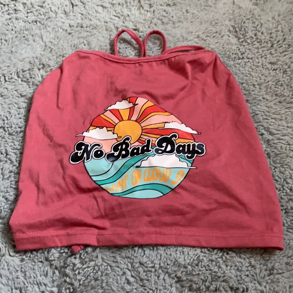 No bad days red tank top, it ties in the back